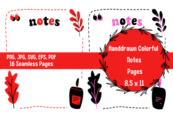 Handdrawn Colorful Digital Note Pages Gráfico Palabras clave KDP Por Pleasant Patterns