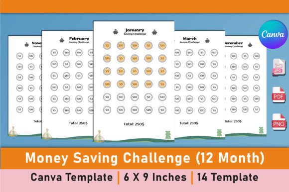 Money Savings Challange (12 Month) Canva Graphic KDP Interiors By Mustafiz