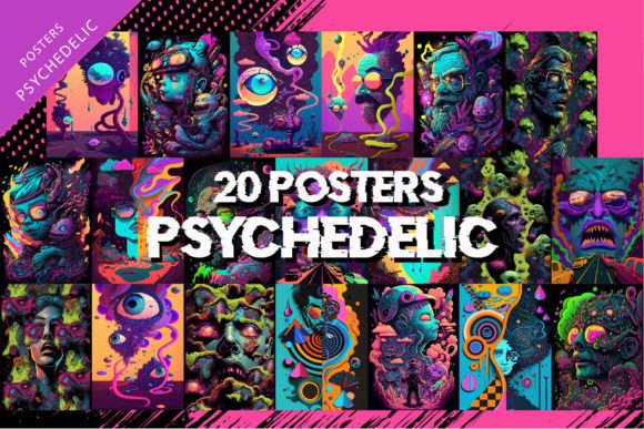 Psychedelic Poster Set 01. Gráfico Ilustraciones Imprimibles Por Keno Shop