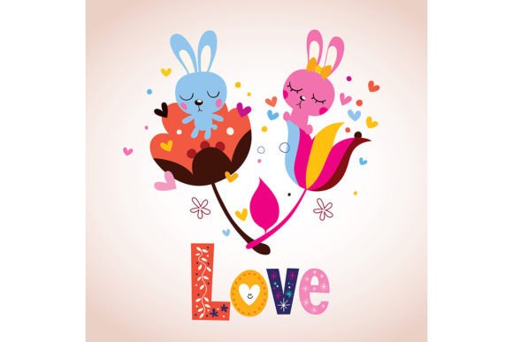 Bunny Characters in Love Grafica Illustrazioni Stampabili Di Alias Ching