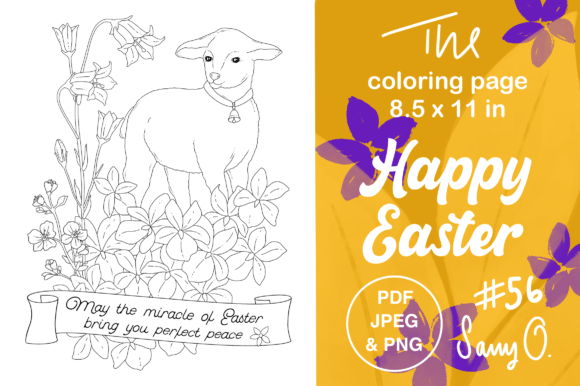 Easter Quotes Lamb God Vintage Line Art Graphic Coloring Pages & Books Adults By Sany O.