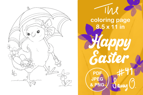 Happy Easter Eggs Cute Spring Chick Girl Grafik Ausmalseiten & Malbücher für Kinder Von Sany O.