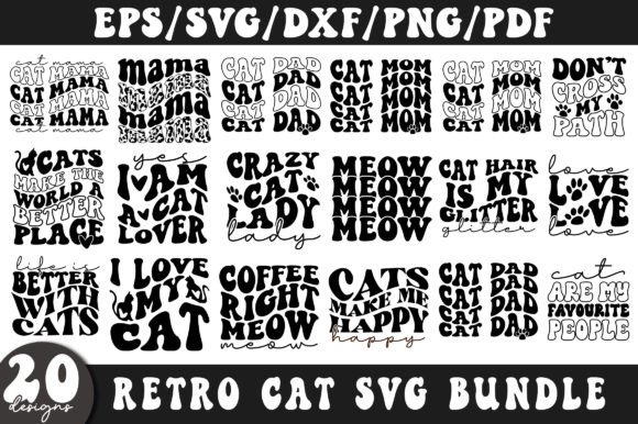 Retro Cat Svg Bundle, Funny Cat Svg Graphic Crafts By Designer302