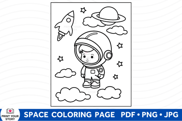 Space Coloring Page for Kids Graphic Coloring Pages & Books Kids By PrintYourStory