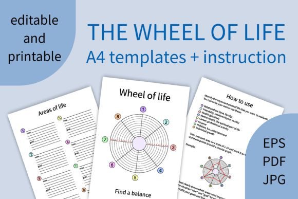 Wheel of Life Balance Printable Planner Grafik Druck-Vorlagen Von AnnaViolet store
