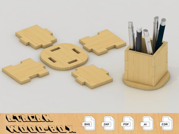 Wood Pencil Holder Laser Cut SVG File Gráfico Caja de Sombras 3D Por atacanwoodbox