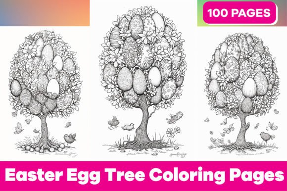 Easter Egg Tree Coloring Pages for Adult Gráfico Páginas y libros de colorear para adultos Por Kohinoor Design
