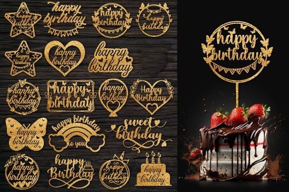 Happy Birthday Cake Topper SVG Bundle Graphic 3D SVG By ABStore