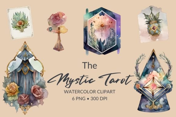 The Mystic Tarot Watercolor Clipart Gráfico Ilustraciones Imprimibles Por Esch Creative