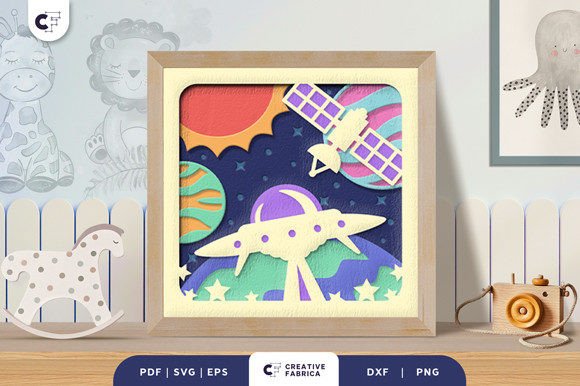 UFO Spaceship 3D Shadow Box Papercut Kids 3D SVG Craft By Creative Fabrica Crafts