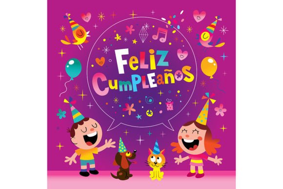 Happy Birthday in Spanish Greeting Card Gráfico Ilustraciones Imprimibles Por Alias Ching
