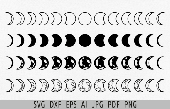 Lunar Phases Moon Phases Svg Celestial Grafica Illustrazioni Stampabili Di Julia's digital designs