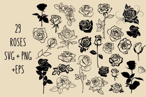 Roses Svg Outline Clipart Rose Art Graphic Illustrations By svgxoxo