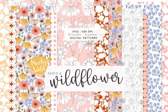 Watercolor Wild Flower Seamless Patterns Graphic Patterns By maebywild