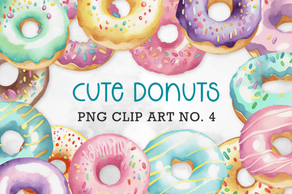 Cute Donut Clip Art Set 4 Graphic Illustrations By Starsunflower Studio
