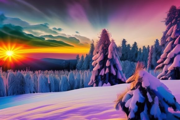 Snowy Paradise: a Winter View Graphic Backgrounds By eifelArt Studio