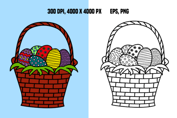 Easter Basket with Eggs for Coloring Grafik Ausmalseiten & Malbücher für Kinder Von YuliDor