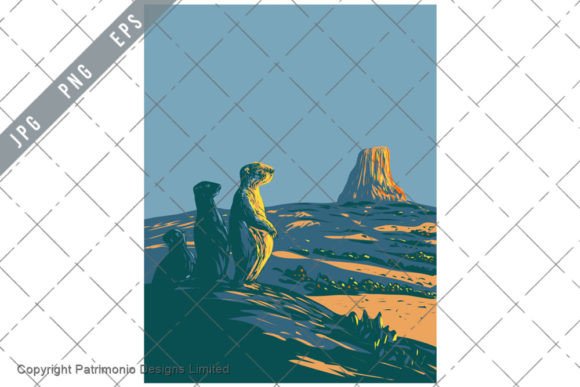 Prairie Dog in Devils Tower WPA Art EPS Graphic Illustrations By patrimonio
