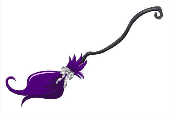 Cartoon Purple Witch Broom Graphic Illustrations By FeistyUnicornDesigns
