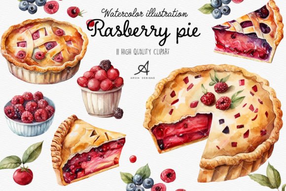 Watercolor Raspberry Pie Sublimation Graphic Illustrations By ArvinDesigns