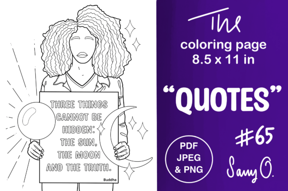 Black Afro Hair Cute Girl Buddha Quotes Gráfico Páginas y libros de colorear para adultos Por Sany O.