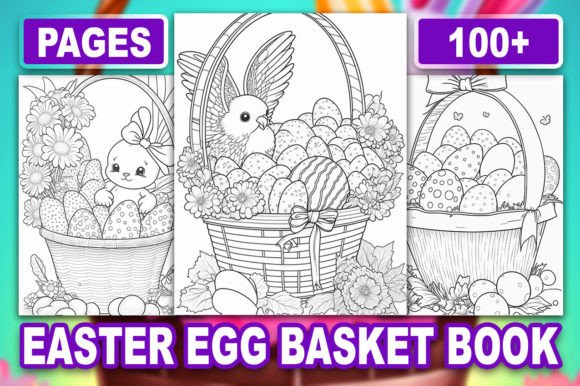 Easter Egg Basket Coloring Book Adult Graphic AI Coloring Pages By ekradesign