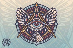 All Seeing Eye Illuminati Vintage Badge Afbeelding Afdrukbare Illustraties Door krizvector 1