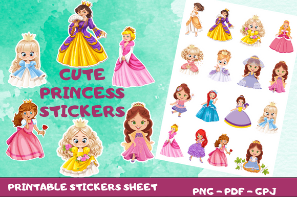 Cute Princess Printable Stickers Graphic Graphic Templates By STARS KDP
