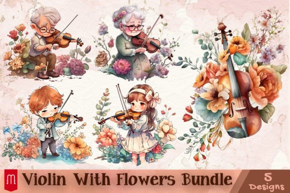 Violin with Flowers Designs Bundle Graphic Crafts By Mirteez