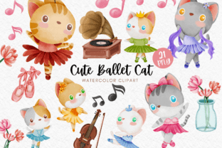Cute Ballet Cat Watercolor Clipart Graphic Illustrations By Akiravilla 1
