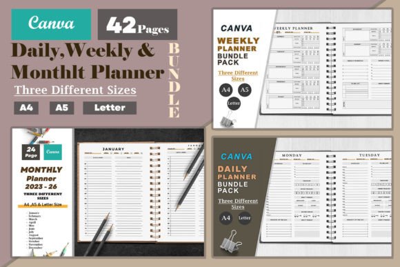 Daily,Weekly &Monthly Planner Bundle Graphic KDP Interiors By Designbystore