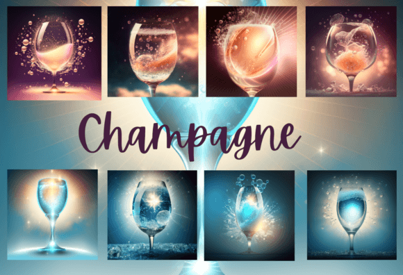 Champagne Digital Paper Gráfico Ilustrações para Impressão Por Agnesagraphic