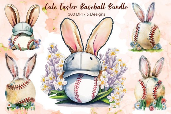 Cute Easter Baseball Cliparts Bundle Gráfico Diseños de Camisetas Por Zemira