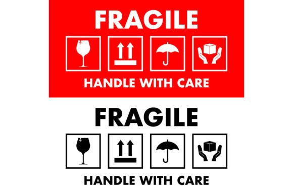 Fragile Red Icon. Handle with Care Sign, Gráfico Ilustraciones Imprimibles Por DG-Studio