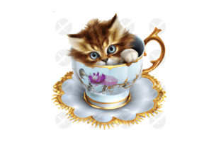 Kitten in Teacup Clipart PNG/JPG/SVG/PDF Afbeelding AI Illustraties Door EpicDigitalArtStudio