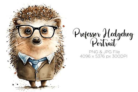 Professor Hedgehog Watercolor Portrait Graphic Illustrations By Dukono