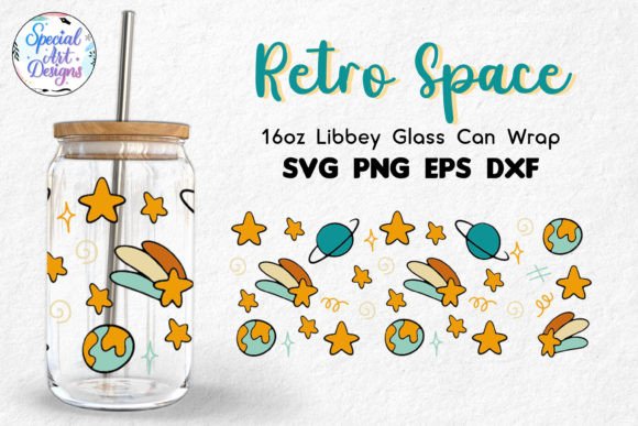 Retro Space | 16oz Libbey Glass Can Wrap Gráfico Manualidades Por specialartdigitaldesigns