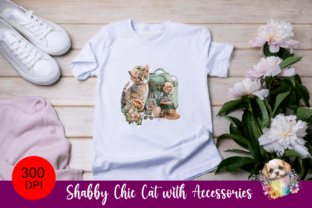 Shabby Chic Cat with Accessories Clipart Afbeelding Afdruk Sjablonen Door StudioDigitalStore 16