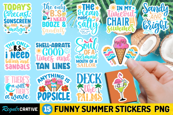 Funny Summer Stickers PNG Bundle Graphic Crafts By Regulrcrative