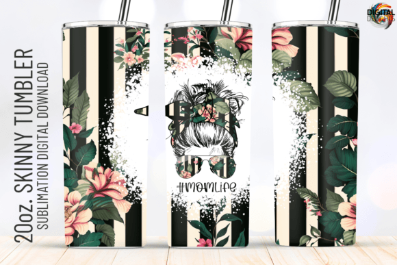 Floral Stripe Mom Life Tumbler Wrap Graphic Crafts By Digital Delights