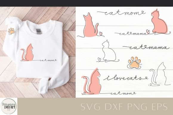 Monoline Cat Mom SVG Bundle, Cat Mom SVG Graphic Print Templates By designingdigitals