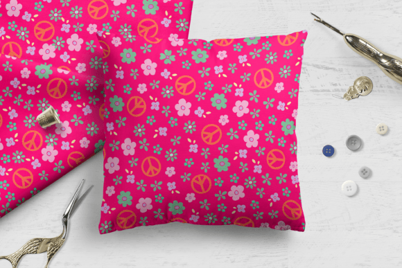 Retro Pink Flower Power Trip Pattern Graphic Patterns By simiswimstudio