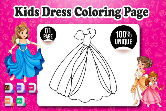 Kids Fashion Dress Coloring Page 03 Graphic Coloring Pages & Books Kids By Creative king