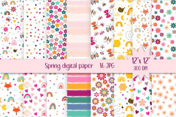 Spring Digital Papers Graphic Patterns By Igraphic Studio