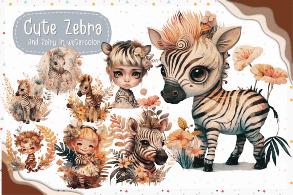 Watercolor Cute Zebra Flower Graphic Illustrations By VeloonaP