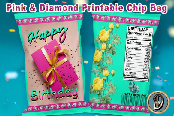 Pink & Teal Birthday Printable Chip Bag Gráfico Manualidades Por Dezinesbyem