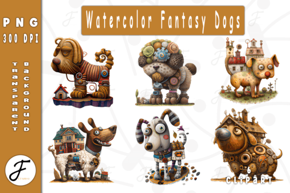Watercolor Fantasy Dogs Graphic AI Generated By Joaquin Fernandez