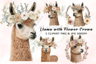 Watercolor Llama with Flower Crown Graphic AI Graphics By Pamilah 1