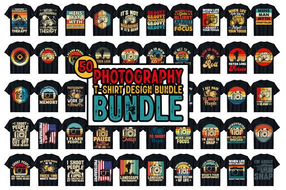 Camera Photography T-shirt Design Bundle Gráfico Diseños de Camisetas Por tee_expert
