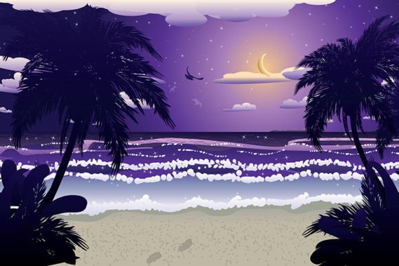 Night Beach Graphic Illustrations By AnnArtshock